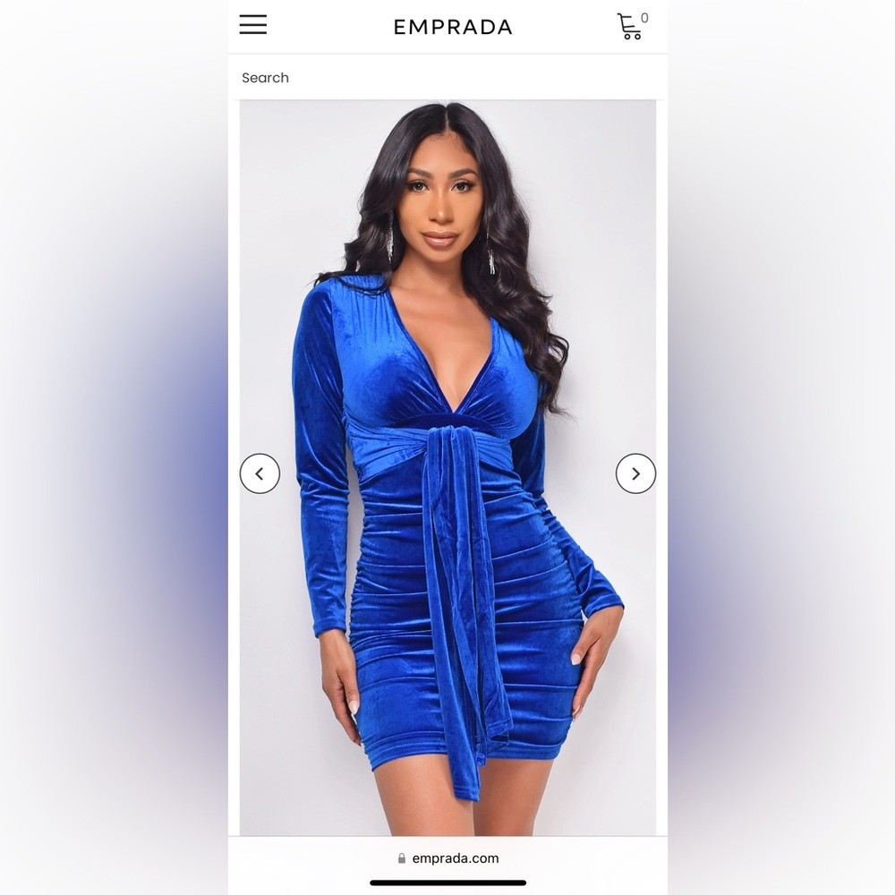 Emprada Naira Navy Blue V Neck Velvet Dress XL
